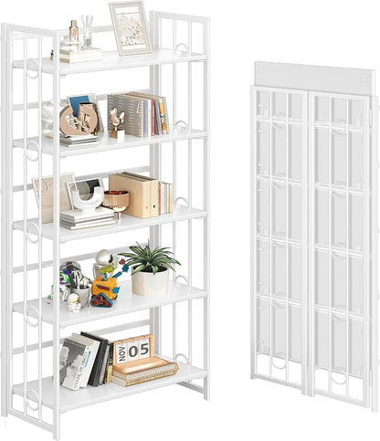 4NM No Assembly 5 Tiers Folding Bookshelf, 59.4" H Foldable Storage Shelves by 4NM