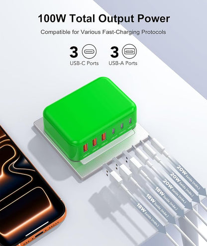 Fast Charger Block, GaN 6 Port USB C Charging Station Hub Cube, 100W Multiport - Image 2