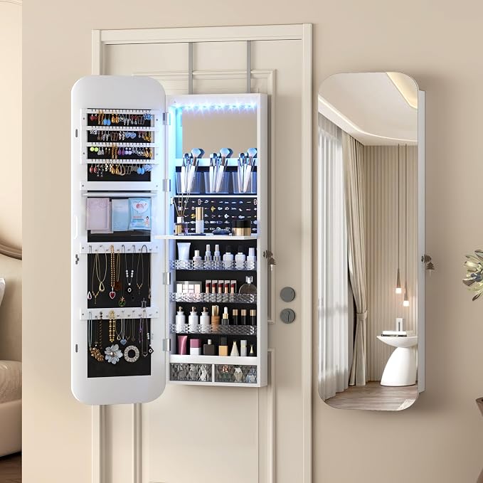 Vlsrka 47.2" LED Mirror Jewelry Cabinet, Wall/Door Mounted Full Length Mirror - Image 9