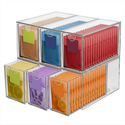 6 Pack Clear Acrylic Tea Bag Organizer Drawer, Stackable Tea Bag& Coffee by Unknown