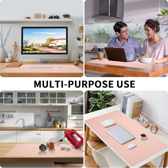 Bloss Pink Desk Mat, Waterproof Non-Slip Leather Desk Pad, Large Mouse Pad - Image 6