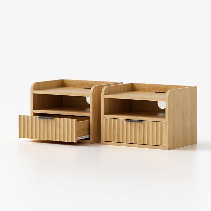 Fluted Floating Nightstand Set of 2, Wall Mounted Bedside Table - Image 7