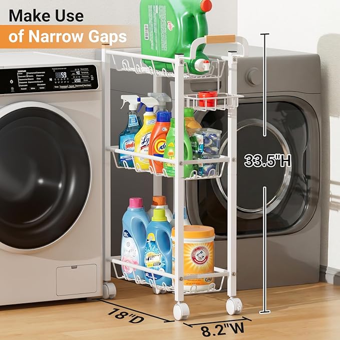 AOODA Laundry Room Cart with Top Detergent Holder, Metal Rolling Storage Cart - Image 2