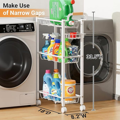 AOODA Laundry Room Cart with Top Detergent Holder, Metal Rolling Storage Cart - Image 2