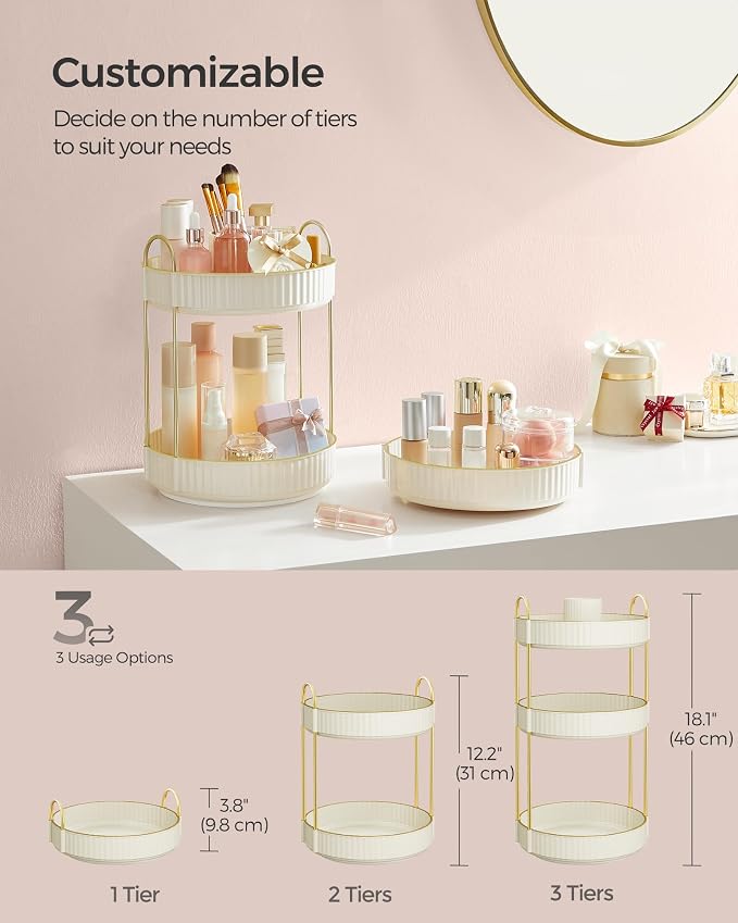 SONGMICS Makeup Organizer, 3-Tier Round Rotating Skincare Organizer Countertop - Image 4