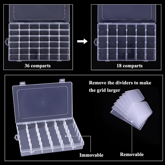 OUTUXED 8 Pack 36 Grids Clear Plastic Storage Boxes - Image 4