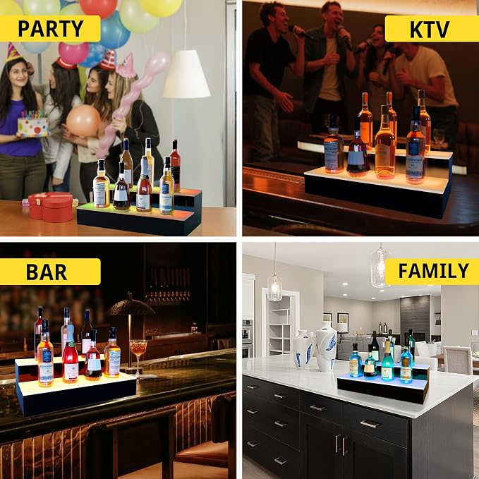 VONCI LED Lighted Liquor Bottle Display Shelf, 16-Inch 2-Step Bar Bottle - Image 9