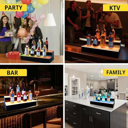 VONCI LED Lighted Liquor Bottle Display Shelf, 16-Inch 2-Step Bar Bottle - Image 9