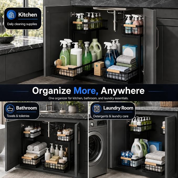 Under Sink Organizer, Pull Out Kitchen Storage Cabinet Organizer, Adjustable - Image 4