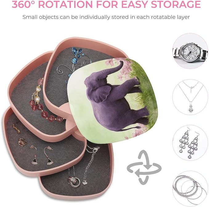 Purple Elephant Rotating Jewelry Organizer Box 4-Layer 360° Rotatable ABS - Image 4