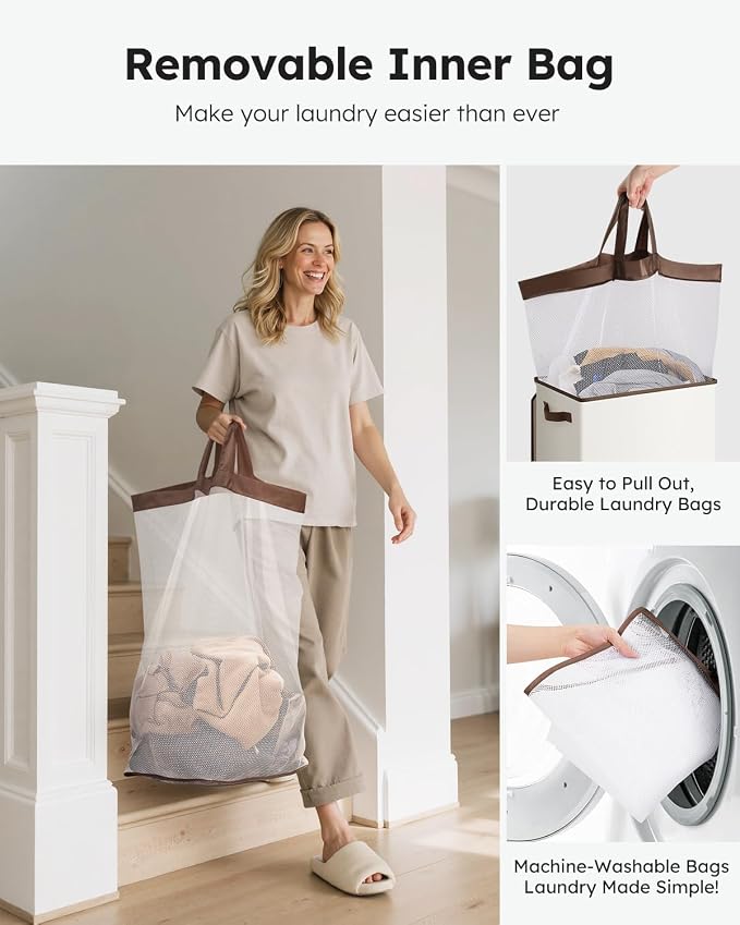 SOLEDI Laundry Hamper with Lid 90L Large & Tall Collapsible Laundry Basket - Image 4