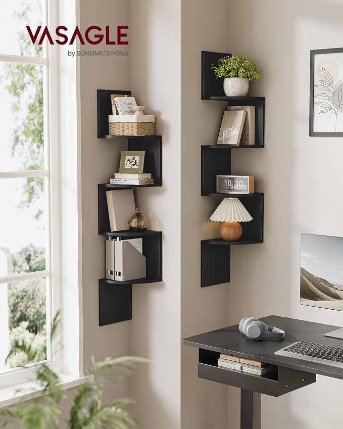 VASAGLE Corner Shelves Wall Mount, 4-Tier Floating Bookshelves, Ink Black - Image 2
