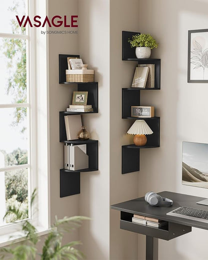 VASAGLE Corner Shelves Wall Mount, 4-Tier Floating Bookshelves, Ink Black - Image 2