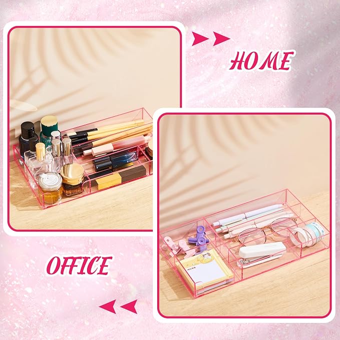 Translucent Pink Acrylic Desk Drawer Organizer 11 x 6.1 x 1.38 Inch Storage - Image 6