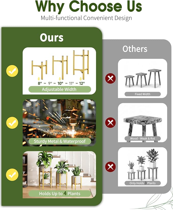 3 Pack Plant Stand Indoor Adjustable, Metal Modern Indoor Plant Stand, Heavy - Image 5
