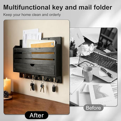 Black Wall Key Rack Multi Hooks Entryway Storage Box | Entryway Wall Decor Key - Image 6