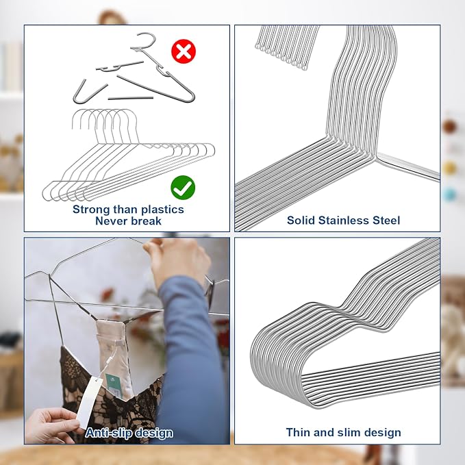 20 Pack Silver Stainless Steel Kids Hangers, Space-Saving Non-Slip, Toddler & - Image 4