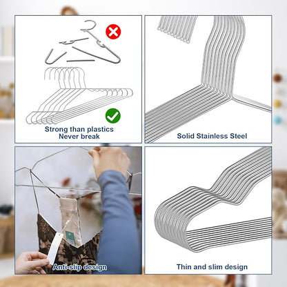 20 Pack Silver Stainless Steel Kids Hangers, Space-Saving Non-Slip, Toddler & - Image 4