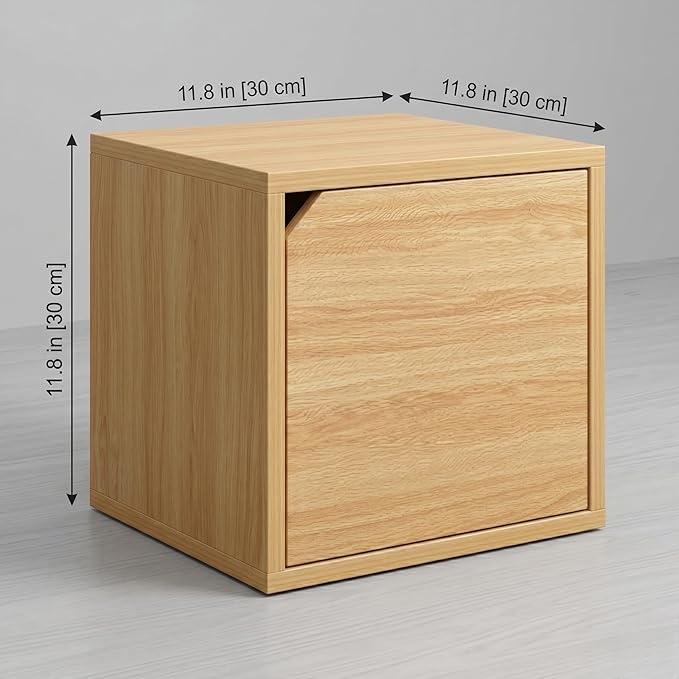 Modular Storage Cube with Door, 11.8" x 11.8" Multipurpose Wooden Bookshelf and - Image 3