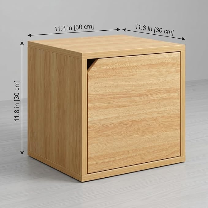 Modular Storage Cube with Door, 11.8" x 11.8" Multipurpose Wooden Bookshelf and - Image 3