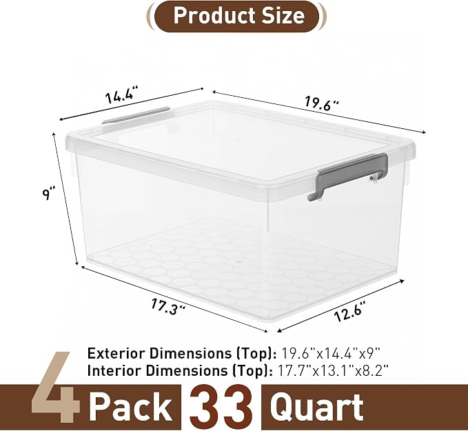 Citylife 33 Qt Ultra-Thick Clear Plastic Storage Bins - Image 3