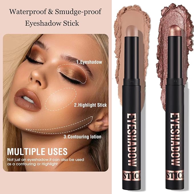 Cream Eyeshadow Stick Blendable Shimmer Eyeshadow Long Lasting High Pigment Eye - Image 2