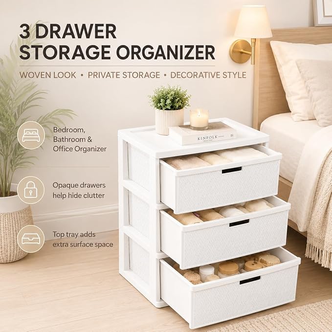 Wide 3-Drawer Plastic Storage Tower - Image 3