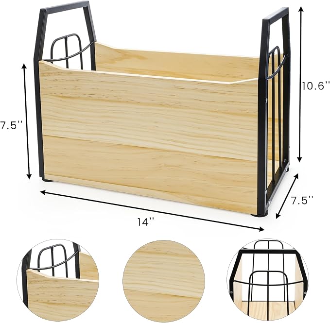 Wood Magazine Holder, Rustic Magazine Storage Rack Floor, Decorative File Book - Image 2