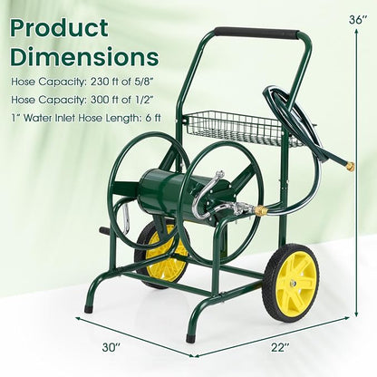 Goplus Garden Hose Reel Cart, 230ft 5/8" or 300ft 1/2" Heavy-Duty Metal Hose - Image 4