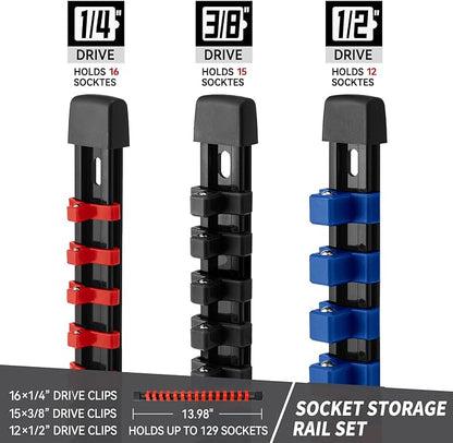 Socket Organizer Drive ABS Tools-Socket Holder, 3/8-Inch x 15 Clips, 1/2-Inch x - Image 2