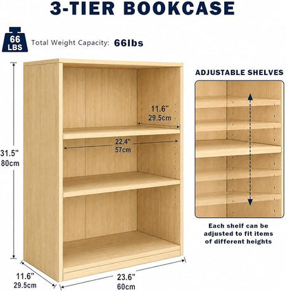 CTESNE【2026 Adjustable Shelves 3-Tier Bookcase, 71 inches, Wooden Open Display - Image 3