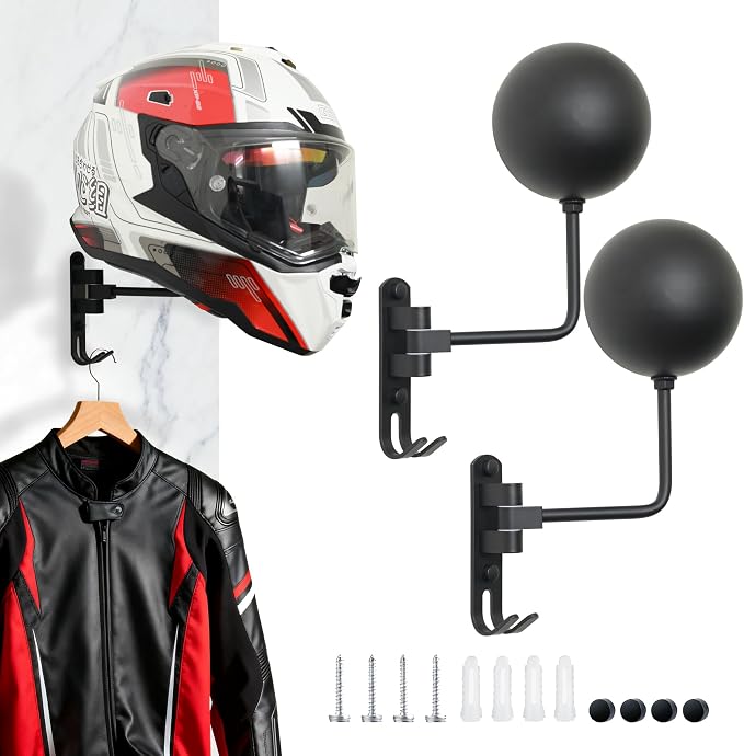Metal Motorcycle Helmet Holder, 180° Rotating Wall Mounted Helmet Rack - Image 7