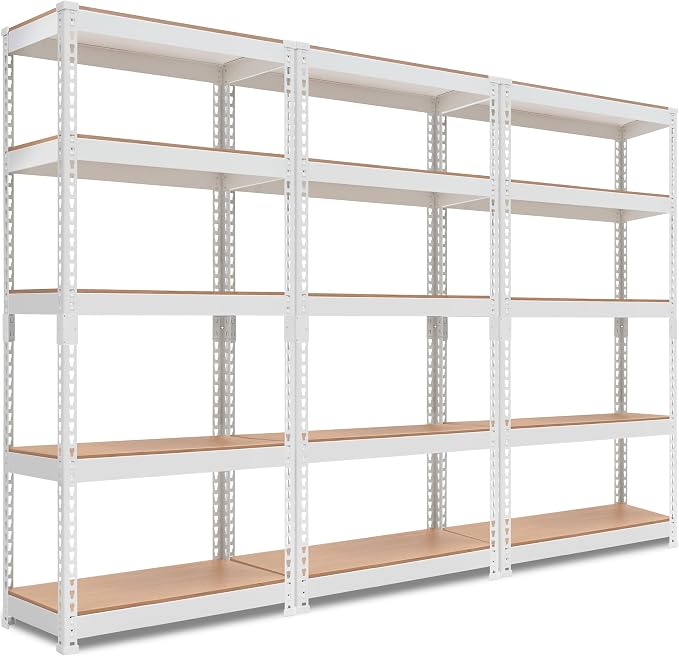 HOMEDANT 5 Tier Laminated White Boltless Metal Shelving Unit Adjustable Garage by TheBestOrganizingSolution