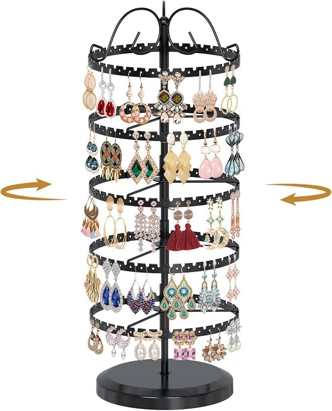 MODOWEY 5 Tier Rotating Earring Holder Organizer Stand, Adjustable Metal by MODOWEY