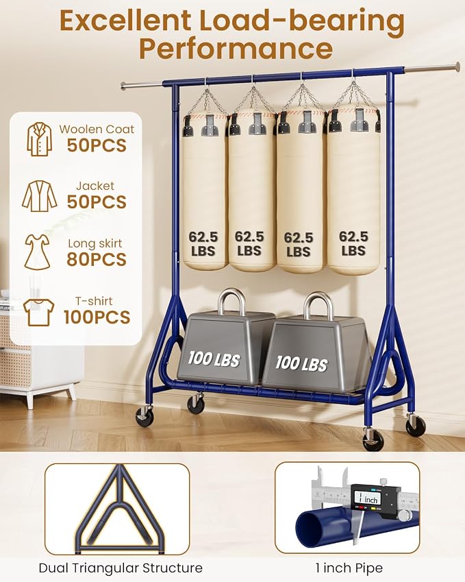 Heavy Duty Clothing Rack, Metal Clothes Rack Load 450 LBS, Rolling Coat Racks - Image 4