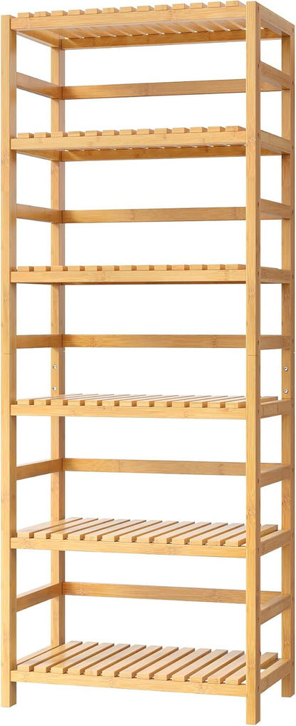FOTOSOK 6-Tier Bamboo Shelf, Bamboo Bookcase - Image 9