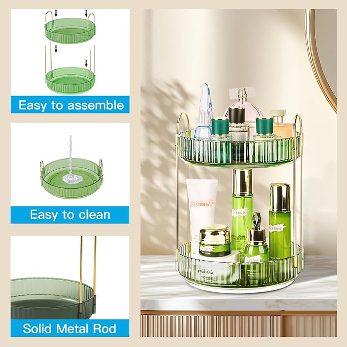 360 Rotating Makeup Organizer, 2 Tier Lazy Susan Bathroom Counter Organizer - Image 4