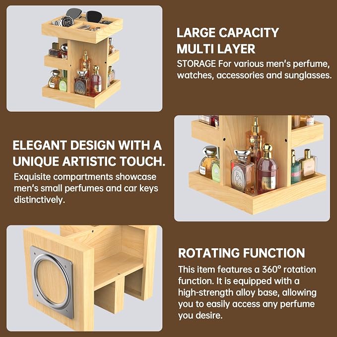 Cologne Organizer for Men Rotating Bathroom Counter Organizer, 3-Tier Solid - Image 2
