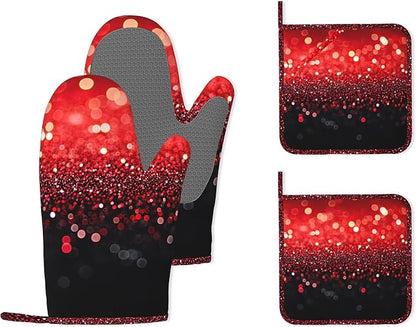 Red Gradient Sparkle Heat-Resistant Silicone Oven Mitts and Pot Holders by Unknown