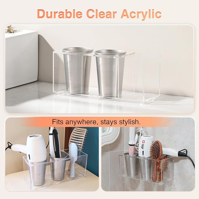 Acrylic Hair Tool Organizer, Curling Iron Holder Countertop, Hair Dryer - Image 5