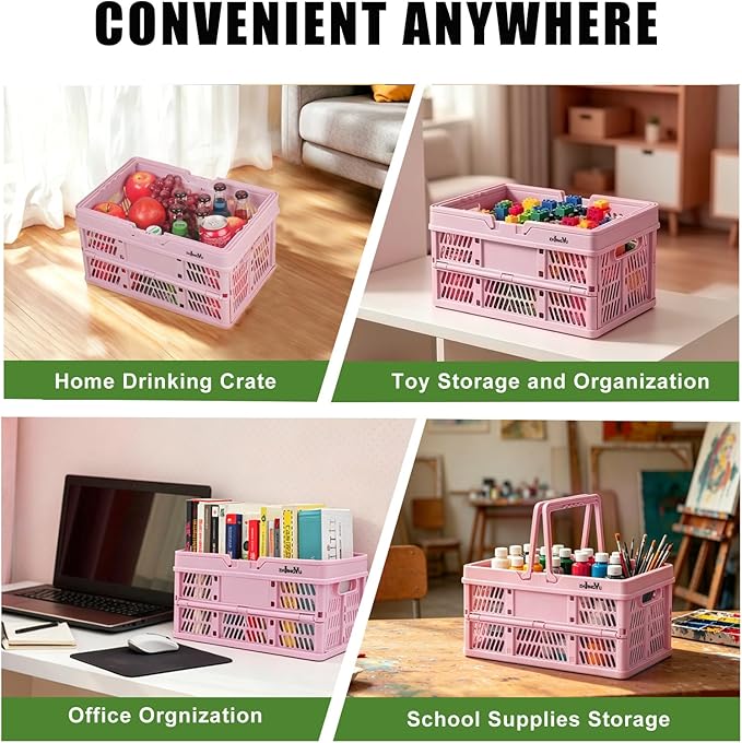 20L Pink Foldable Plastic Storage Crate Collapsible Shopping Basket | plastic - Image 6