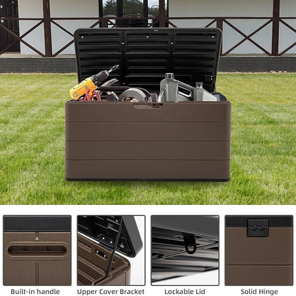 100 Gallon Plus Outdoor Storage Box Waterproof Lockable Resin Deck Box Large - Image 2