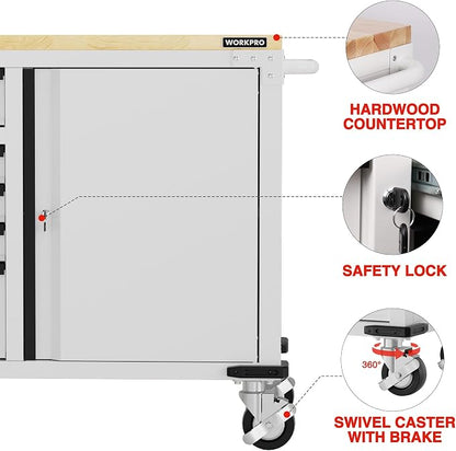 WORKPRO 72" x 22" 9-Drawer & 1-Door Rolling Tool Chest, Mobile Tool Storage - Image 5