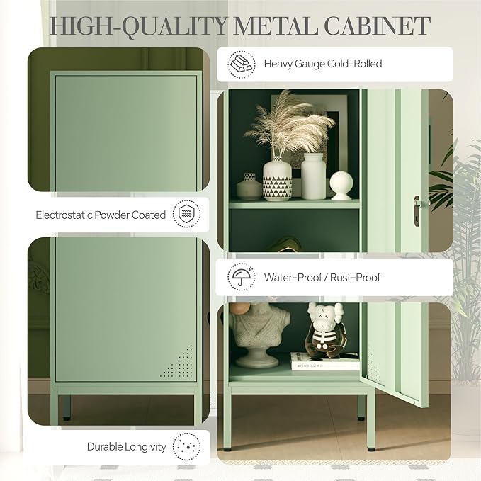 Green Metal Locker Cabinet, 59.1" Lockable Storage Locker - Image 3