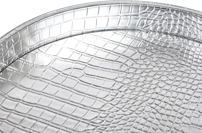 HofferRuffer Faux Leather Round Serving Tray, Vegan Croco Leather Decorative - Image 6
