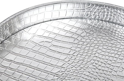 HofferRuffer Faux Leather Round Serving Tray, Vegan Croco Leather Decorative - Image 6