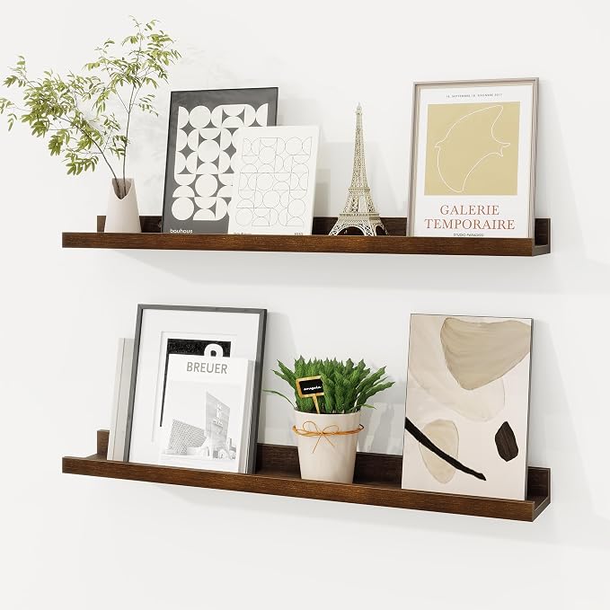 Picture Ledge Shelf, Solid Pine Wood Floating Shelves Set of 2, 24 Inches by FunMemories