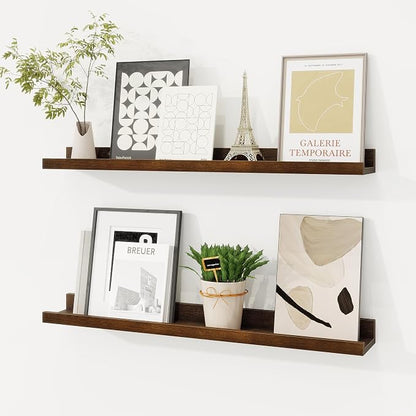 Picture Ledge Shelf, Solid Pine Wood Floating Shelves Set of 2, 24 Inches by FunMemories
