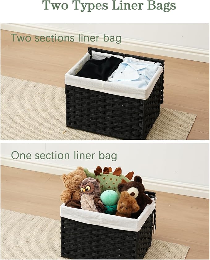 SETVSON Storage Basket with Lid, 2-Lid PE Rattan Storage Bin, 2 Separate Lids - Image 6