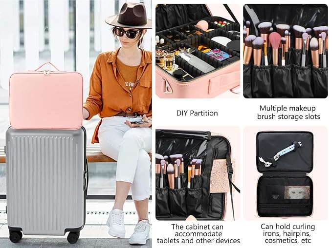 gzcz Large Capacity Travel Makeup Case Organizer, Professional Cosmetic Bags - Image 8